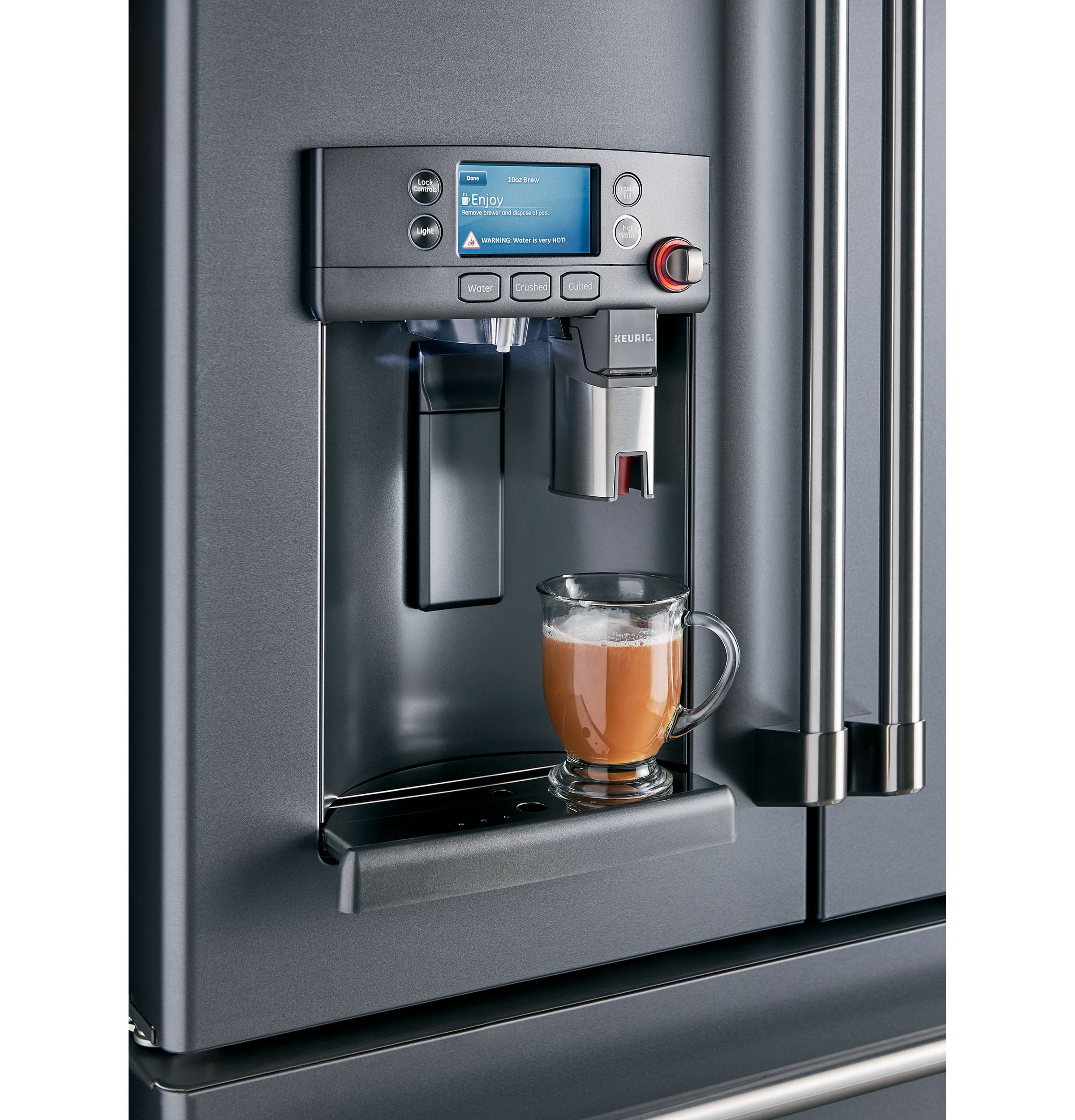 Cafe Refrigerator model CFE28UP2MS1, Keurig K-cup brewing system