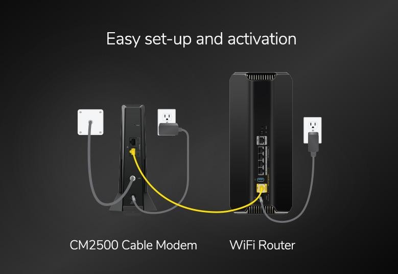 Netgear cable modem model CM2500100NAS, easy set-up and activation