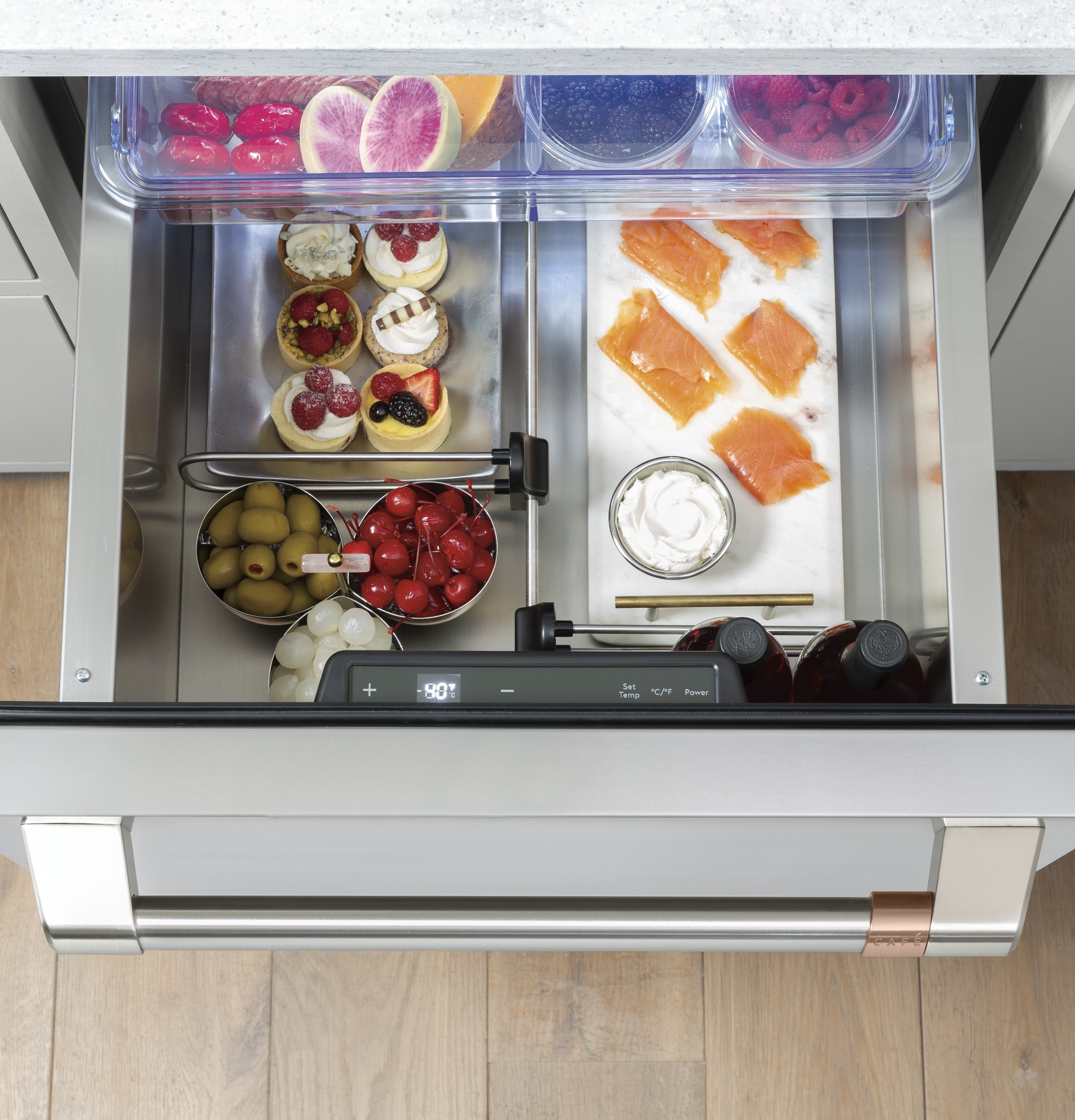 Cafe Refrigerator model CDE06RP2NS1, Consistent style from the inside out