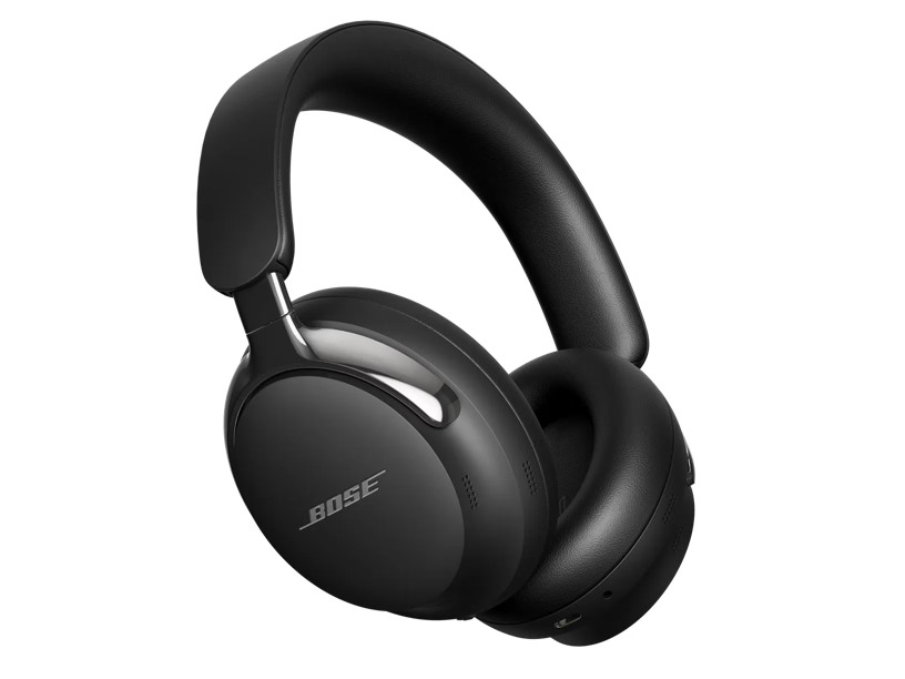 Bose QuietComfort Ultra Headphones 2nd Gen over-ear headphones, in black, with padded headband and cushioned ear cups, featuring the Bose logo on the earcup, shown in three-quarter view against white background.