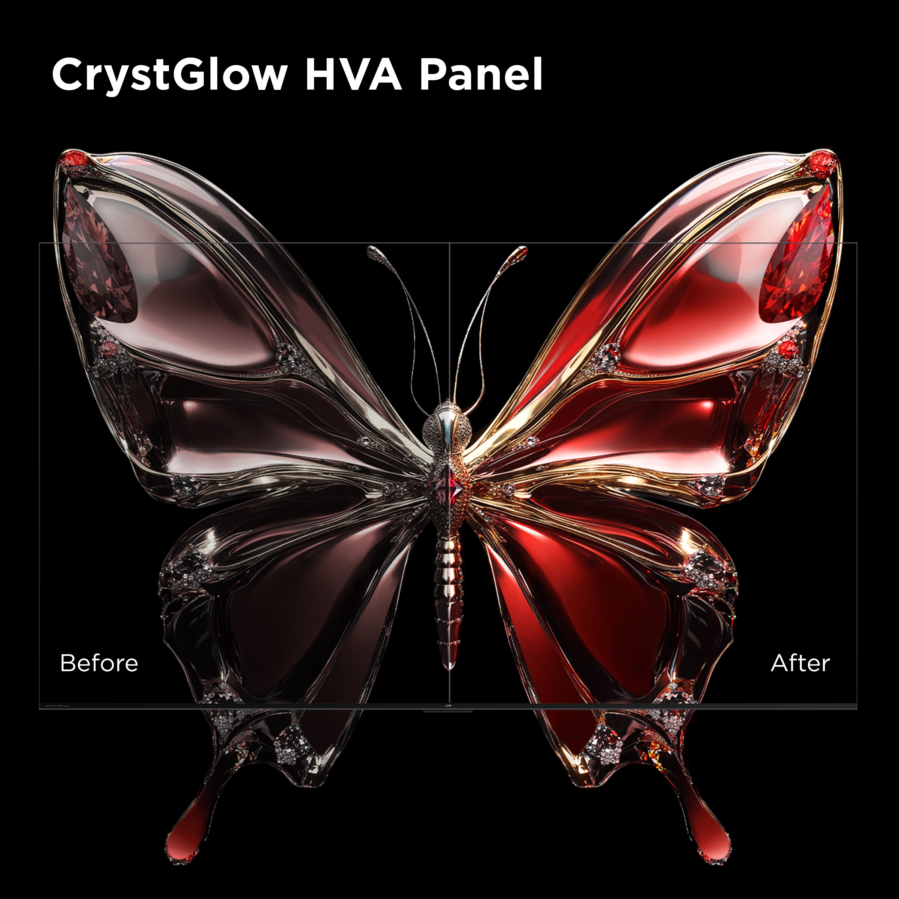 TCL QM7K TV Series CrystGlow HVA Panel, Before and After Visuals