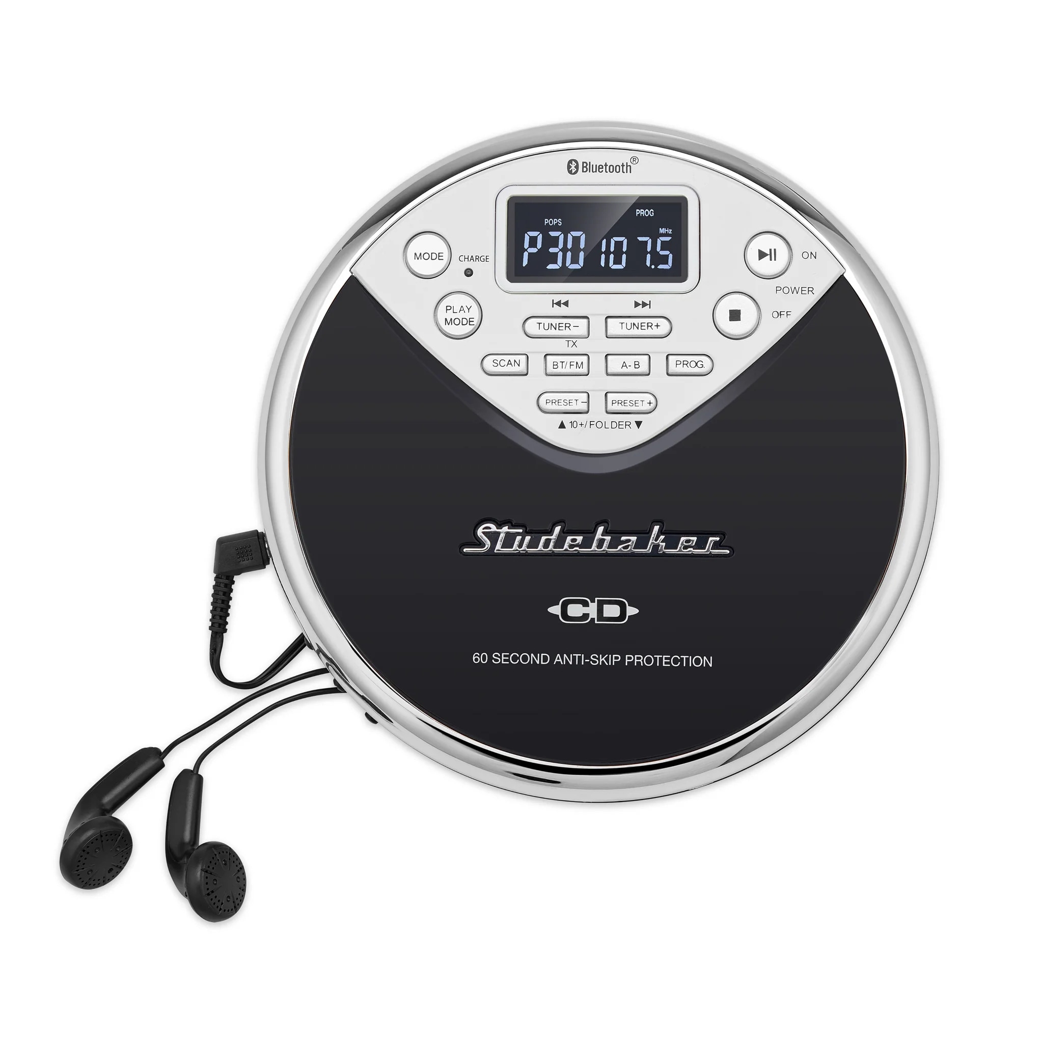 Studebaker Bluetooth CD Player model SB3706BW with earbuds