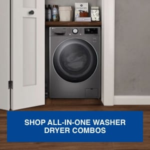 LG 24in. Laundry Center model WM3555HVA, shown in a home laundry room