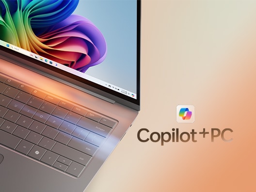 Image of the corner of a laptop with the words Copilot+PC alongside it
