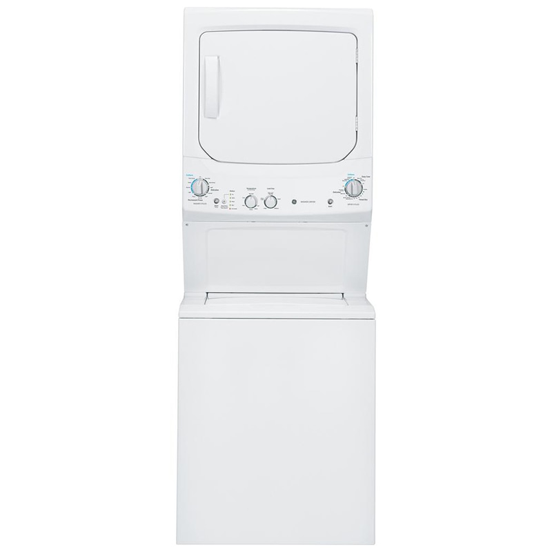 GE 27" Electric Stacked Laundry Center with 3.9 Cu. Ft. Washer with 12 Wash Programs & 5.9 Cu. Ft. Dryer with 4 Dryer Programs & Wrinkle Care - White (GUD27EESNWW)