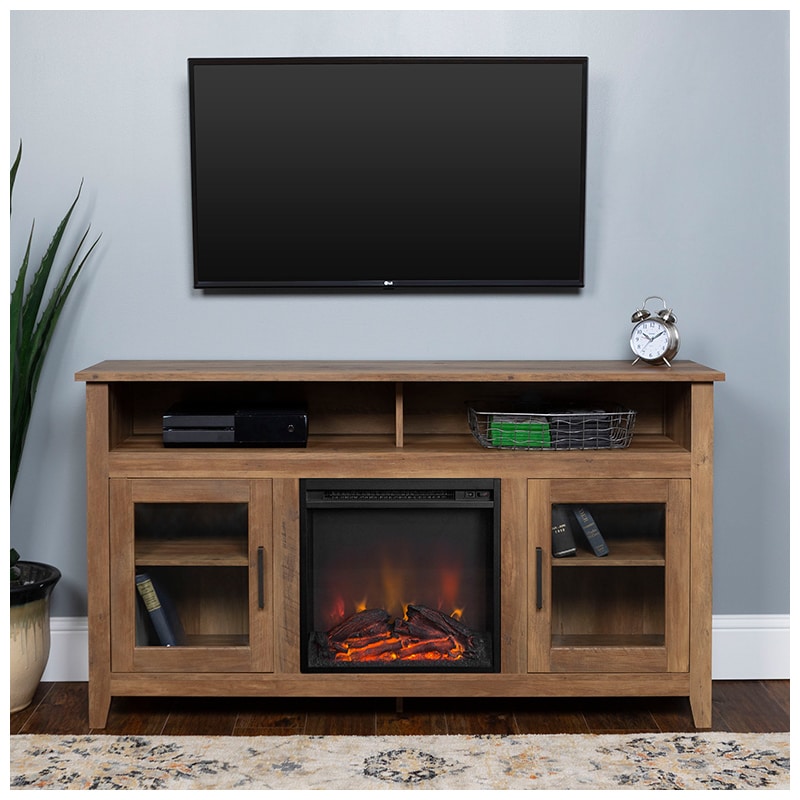 Walker Edison 58" Wood Fireplace Media TV Stand Console - Rustic Oak (RL58FP18HBRO)