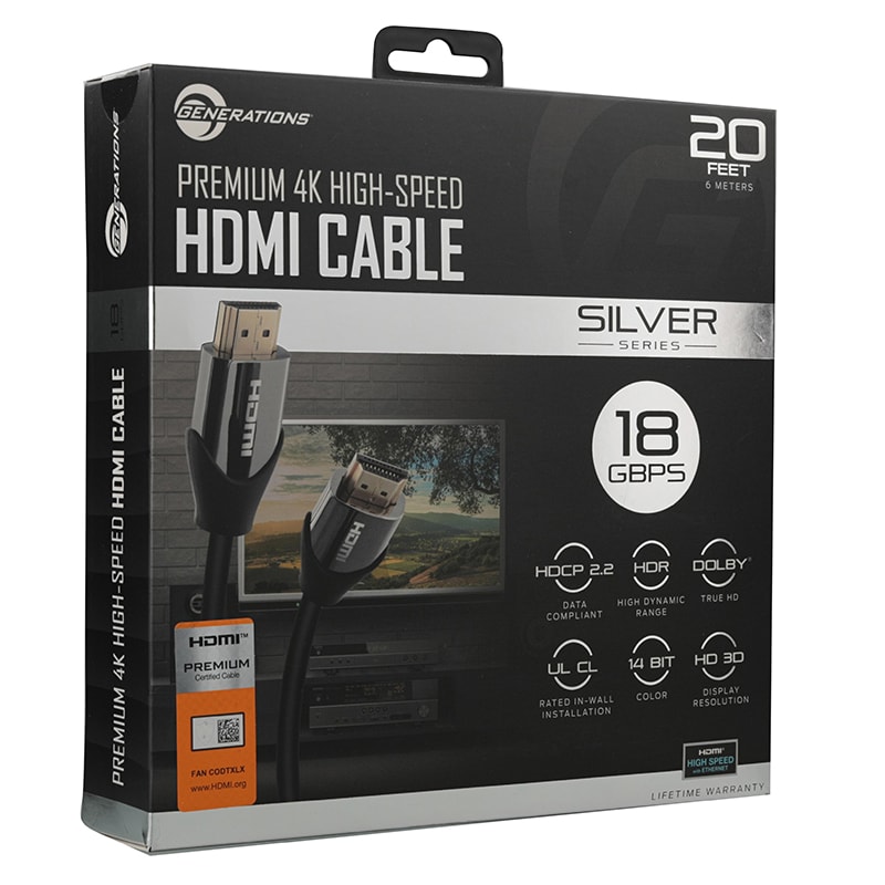 Generations 18.0 Gbps High Speed 20' Silver Series HDMI Cable (X4420)