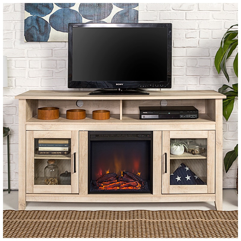 Walker Edison 58" Wood Fireplace Media TV Stand Console - White Oak (RL58FP18HBWO)