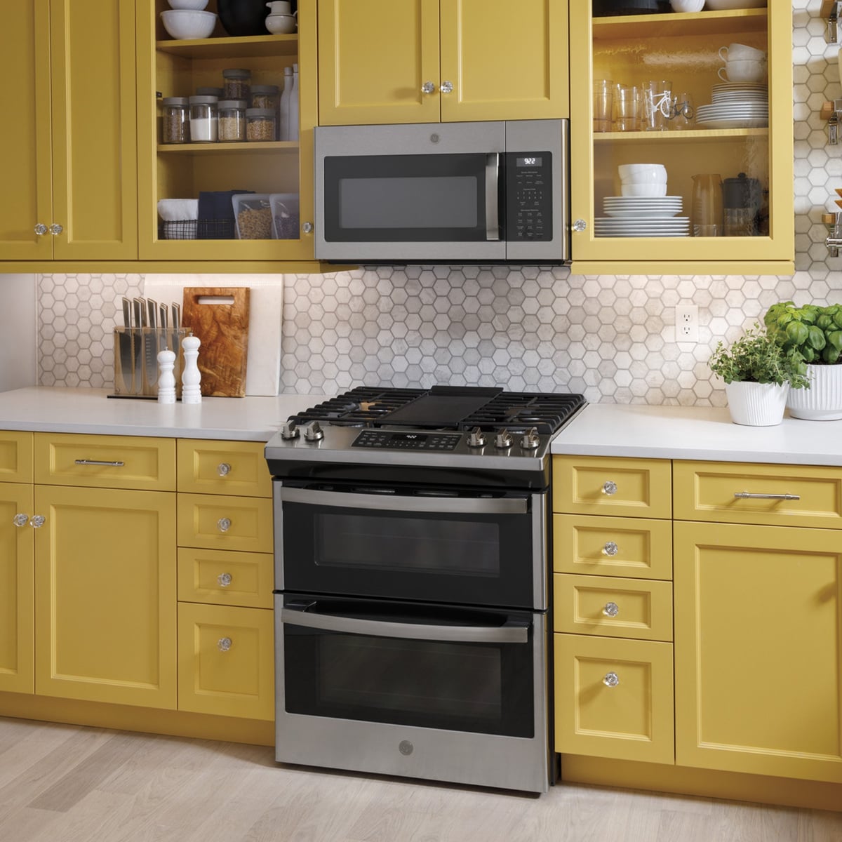 GE 30 in. 6.7 cu. ft. Convection Double Oven Slide-In Gas Range with 5 ...