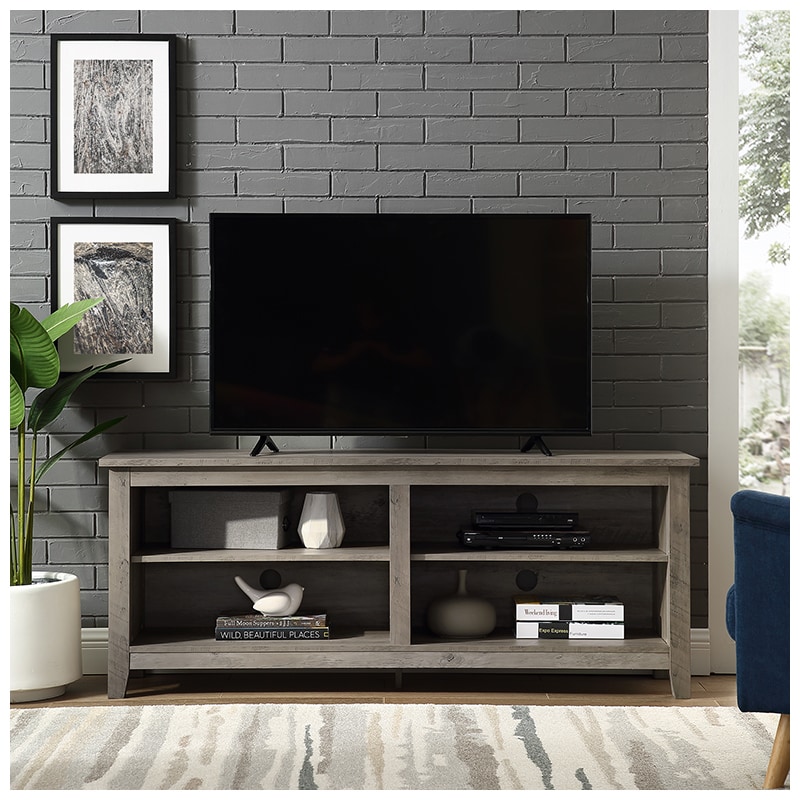 Walker Edison 58" Wood TV Media Stand Storage Console - Grey Wash (RL58CSPGW)