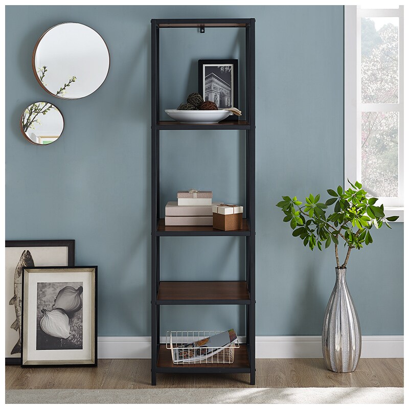 Walker Edison 61" Industrial Metal and Wood Media Bookcase - Dark Walnut (RLST18XMWDW)