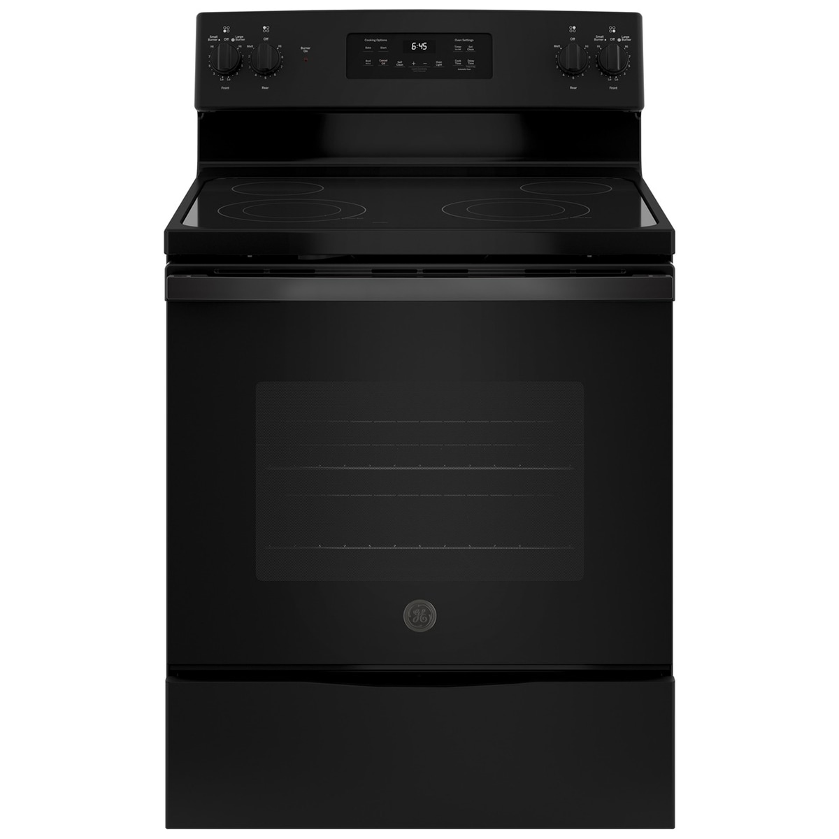 GE 30" Freestanding Electric Range with 4 Smoothtop Burners, 5.3 Cu. Ft. Single Oven & Storage Drawer - Black (JB645DKBB)