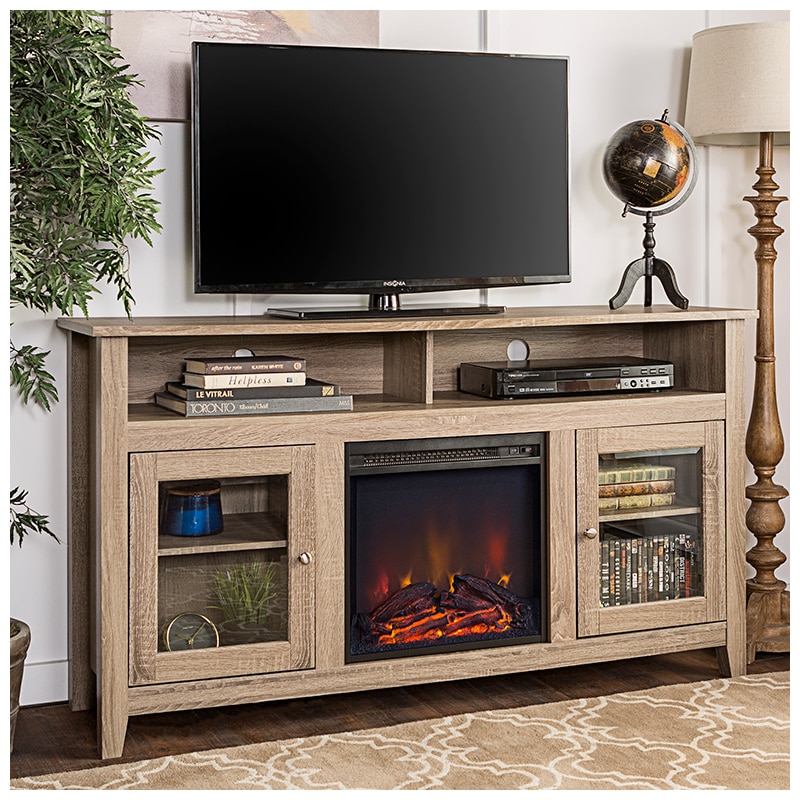 Walker Edison 58" Wood Fireplace Media TV Stand Console - Driftwood (RL58FP18HBAG)