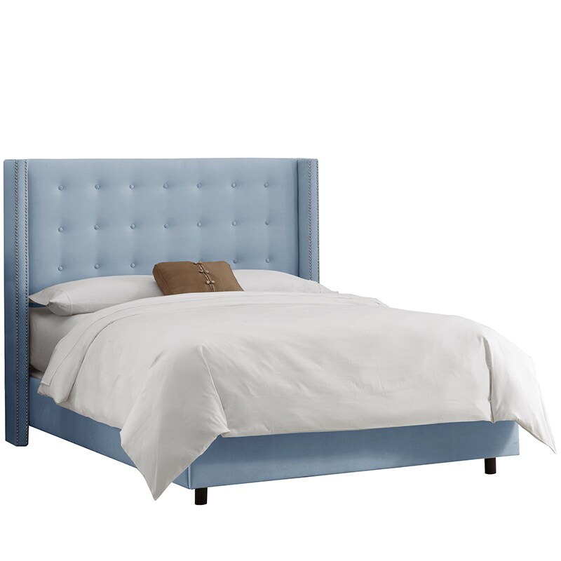 Skyline Queen Nail Button Tufted Wingback Headboard In Velvet - Ocean ...