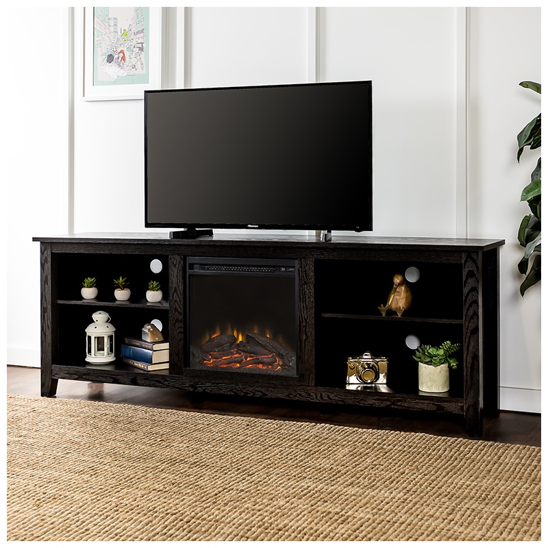 Walker Edison 70" Wood Media TV Stand Console with Fireplace - Black (RL70FP18BL)