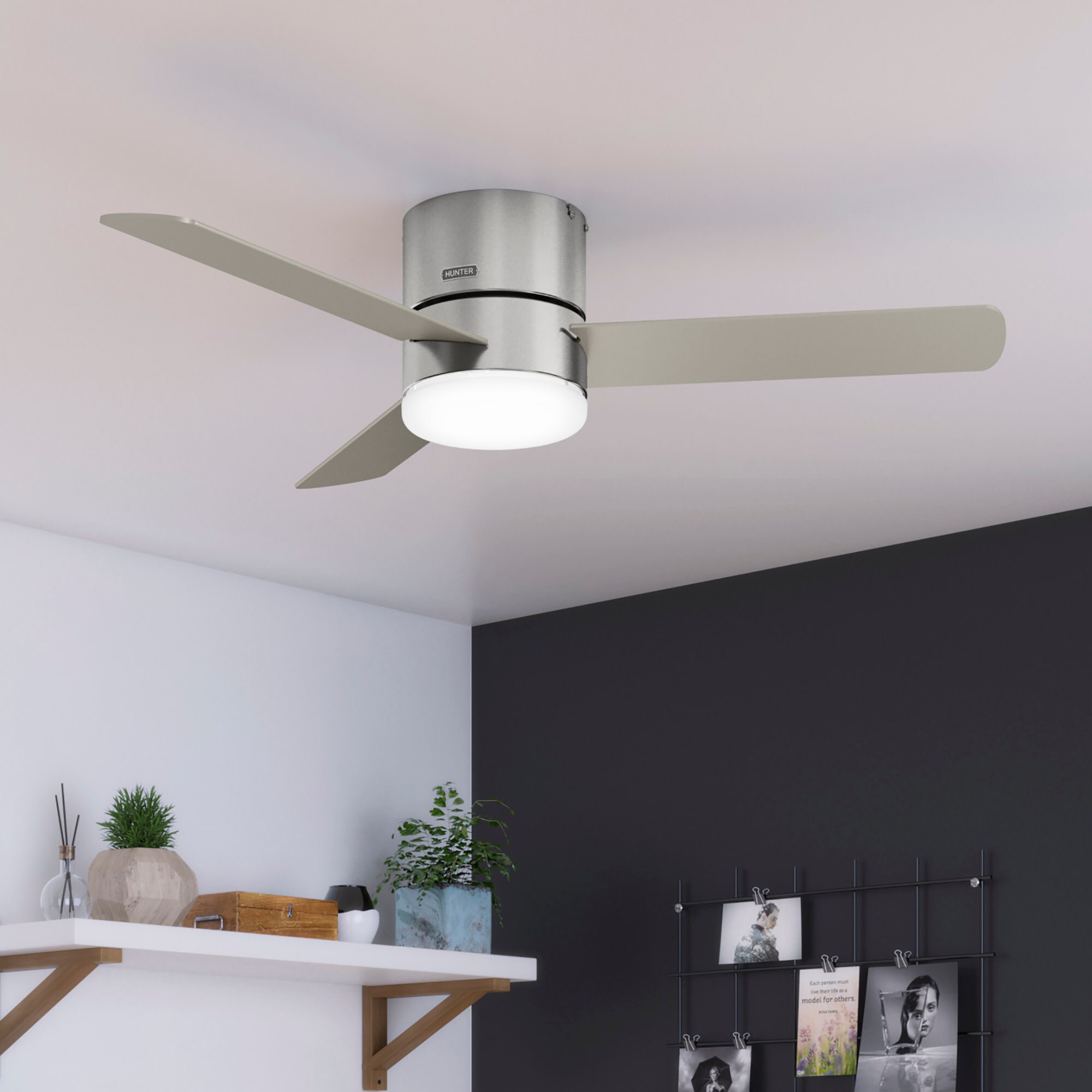 Hunter Minimus 52 in. Low Profile Ceiling Fan with LED Light Kit and ...