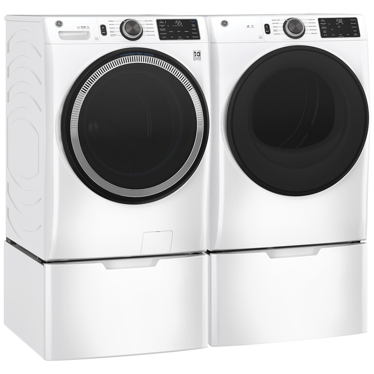 GE 28 in. 4.8 cu. ft. Smart Stackable Front Load Washer with UltraFresh ...