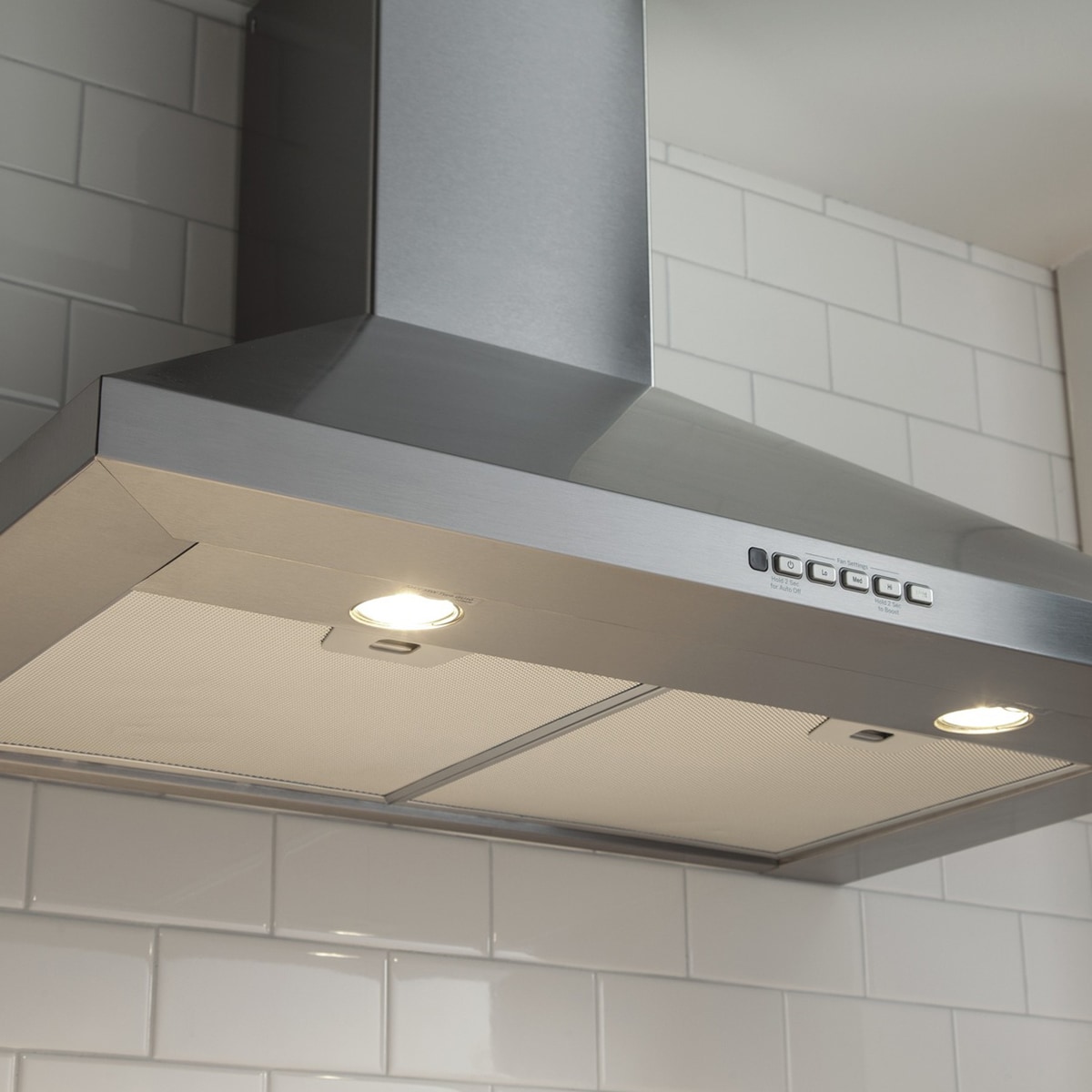 GE 30 in. Chimney Style Range Hood with 4 Speed Settings, 350 CFM & 2 Halogen Light Stainless