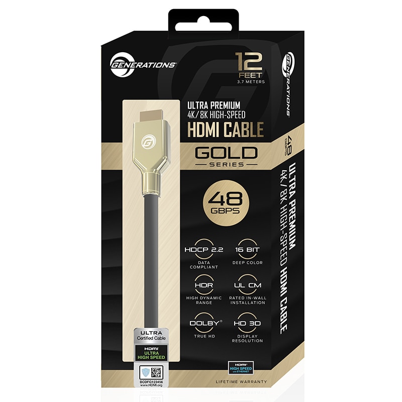 Generations 48Gbps High Speed 12' Gold Series HDMI Cable (X8412)