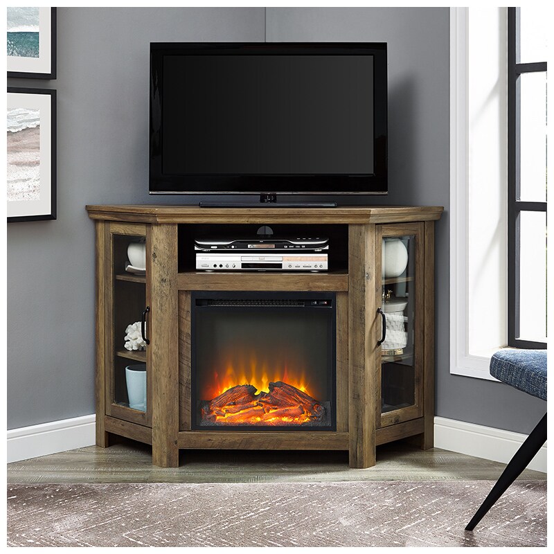 Walker Edison 48" Wood Corner Fireplace Media TV Stand Console - Rustic Oak (RL48FPCRRO)