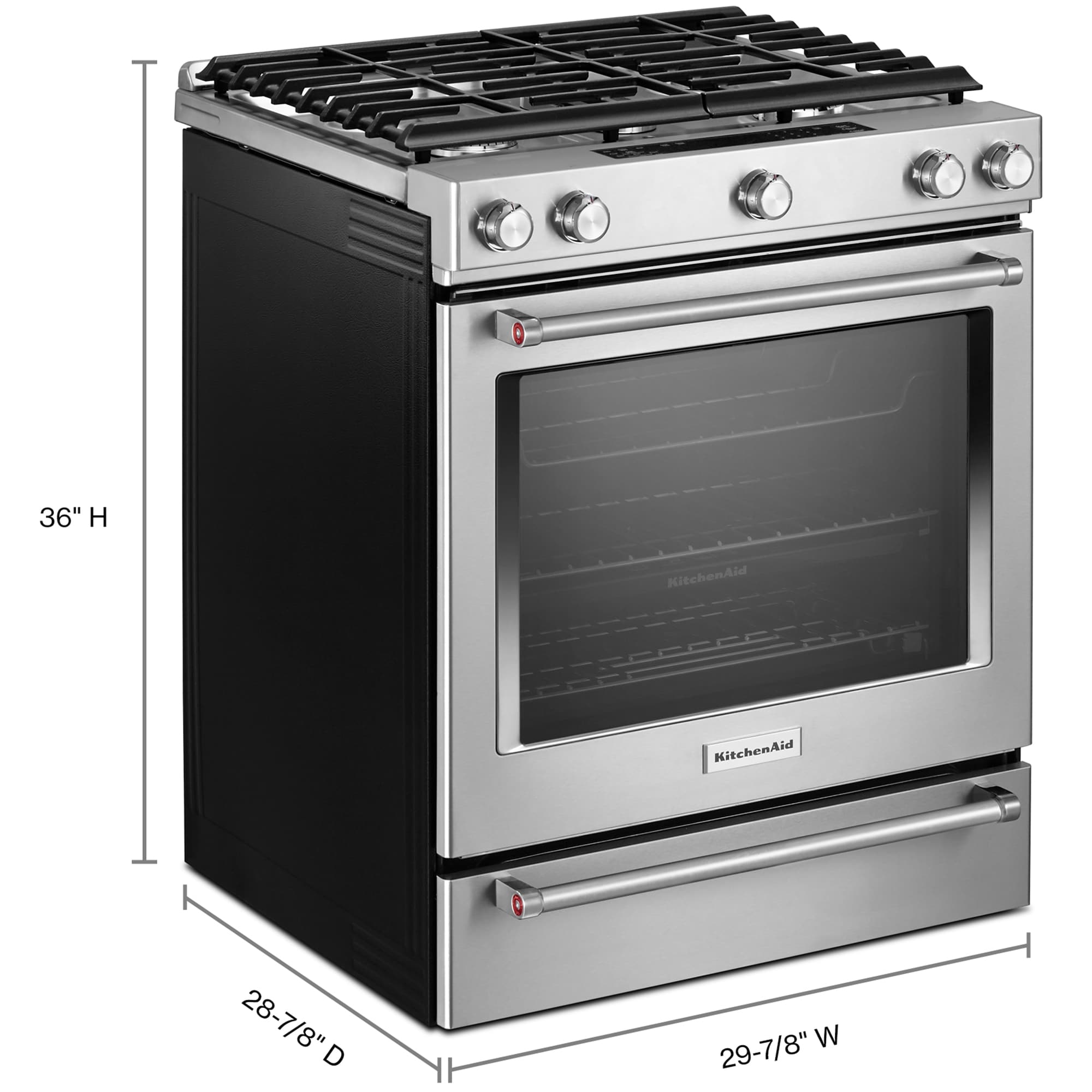 KitchenAid 30 in. 6.5 cu. ft. Convection Oven Slide-In Gas Range with 5 ...