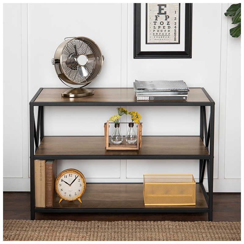 Walker Edison 40" Industrial Metal and Wood Media Bookcase - Rustic Oak (RLS40XMWRO)