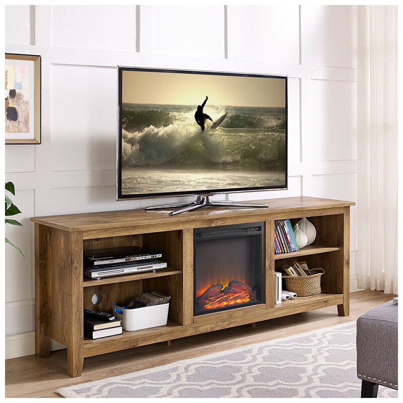 Walker Edison 70" Wood Media TV Stand Console with Fireplace - Barnwood (RL70FP18BW)