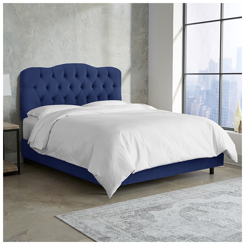 Skyline Furniture Tufted Velvet Fabric Upholstered Queen Size Bed ...