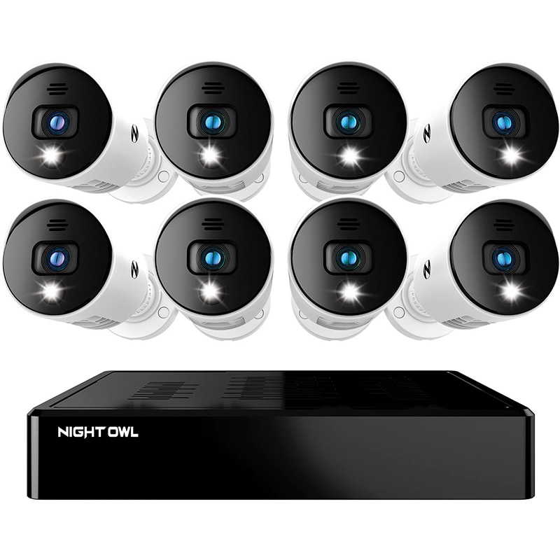 Night Owl - 8 Channel Bluetooth DVR with 8 Wired 1080p HD Spotlight Cameras with Audio and 1TB Hard Drive (BTD2-81-8LSA)